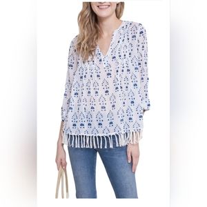 Roberta Roller Rabbit Women's Tizi Yala Top Cloud White Blue 100% Cotton Size XS